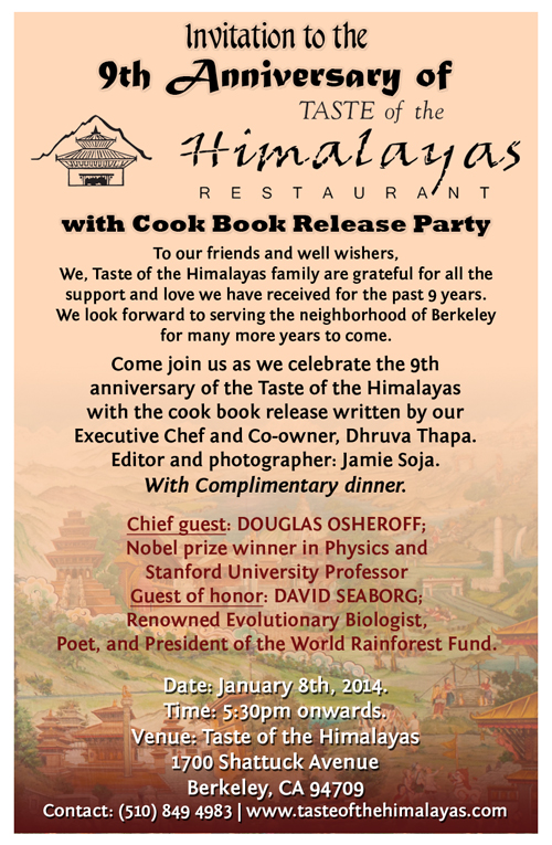 Book Release and anniversary of Taste of the Himalayas
